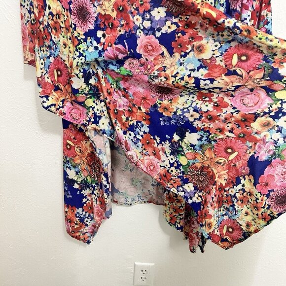 Umgee Pink Floral Kimono Cardigan Cover Up Open Front Multicolor Flowy Size M/L - Picture 6 of 11